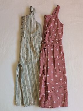OshKosh B'Gosh Linen-Blend Sleeveless Jumpsuit Duo Set Size 5T 2 Pack Lot GUC